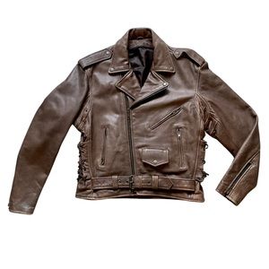 Brown Leather Motorcycle Heavyweight Jacket Size Large Moto XL. I’m just 6’2”